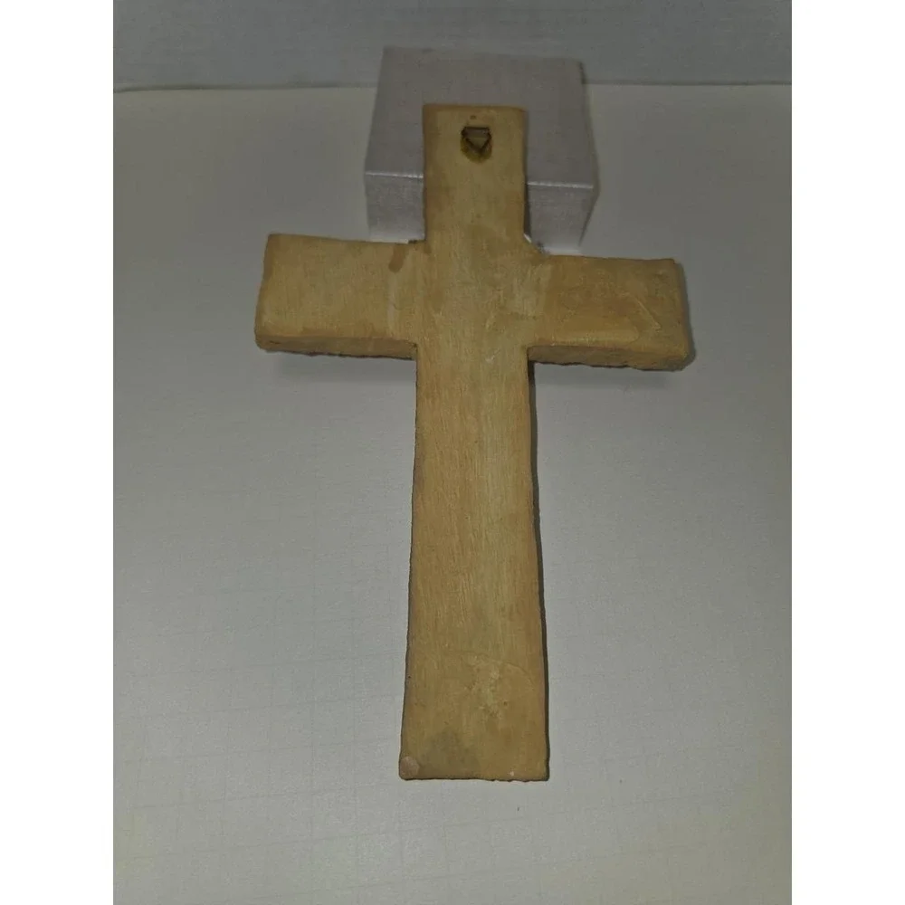 vintage resin Rejoice religious cross decorative stone texture floral daisy